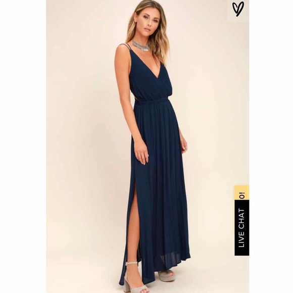 Navy Blue Maxi Dress with Open Back - Picture 2 of 3